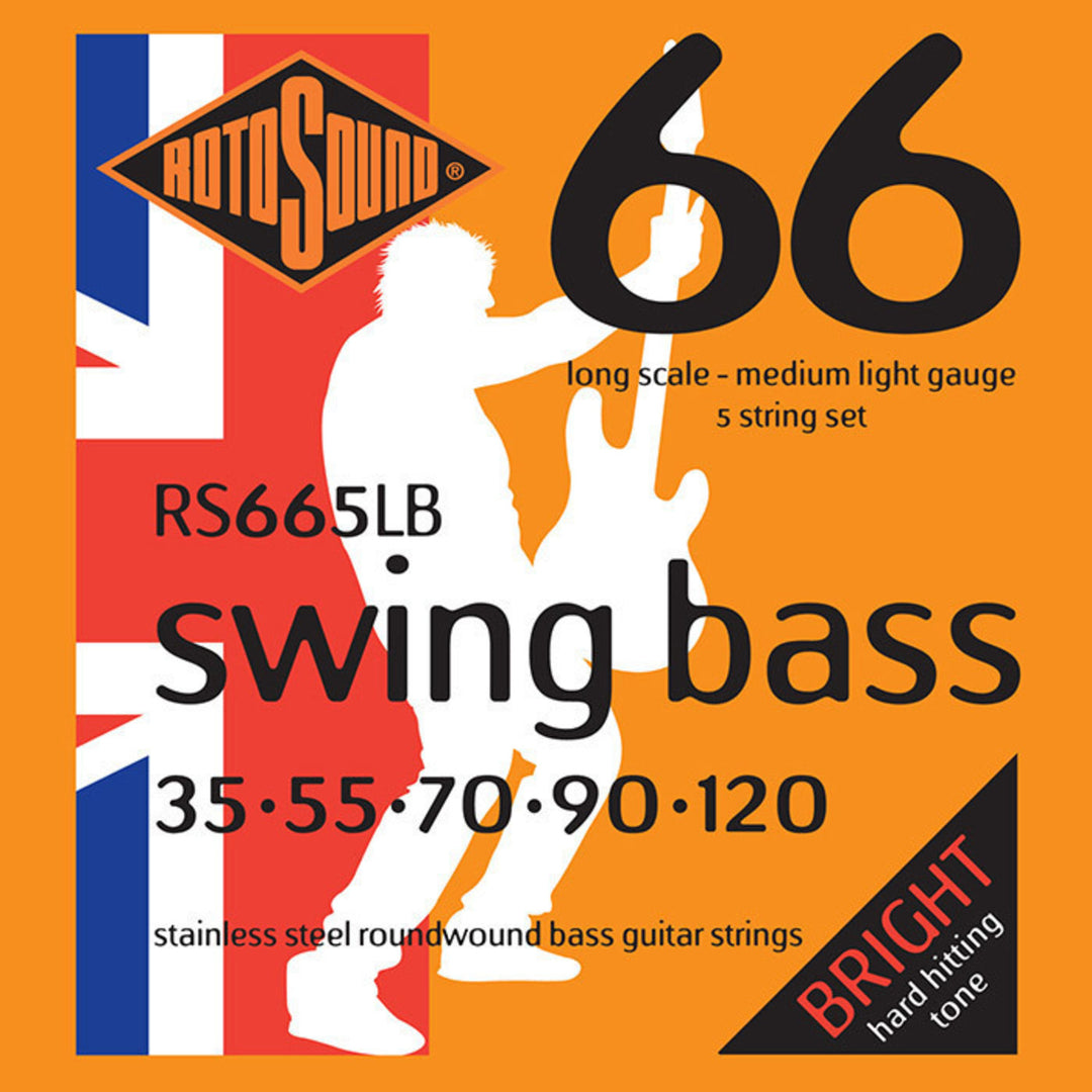Rotosound E-Bass Saiten Swing Bass 66 - Set 5-saitig Edelstahl Medium-Light 35-120 (RS665LB)