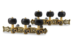 GEWA klassische Gitarrenmechanik, goldfarben mit Lyra, schwarze Acrylknöpfe