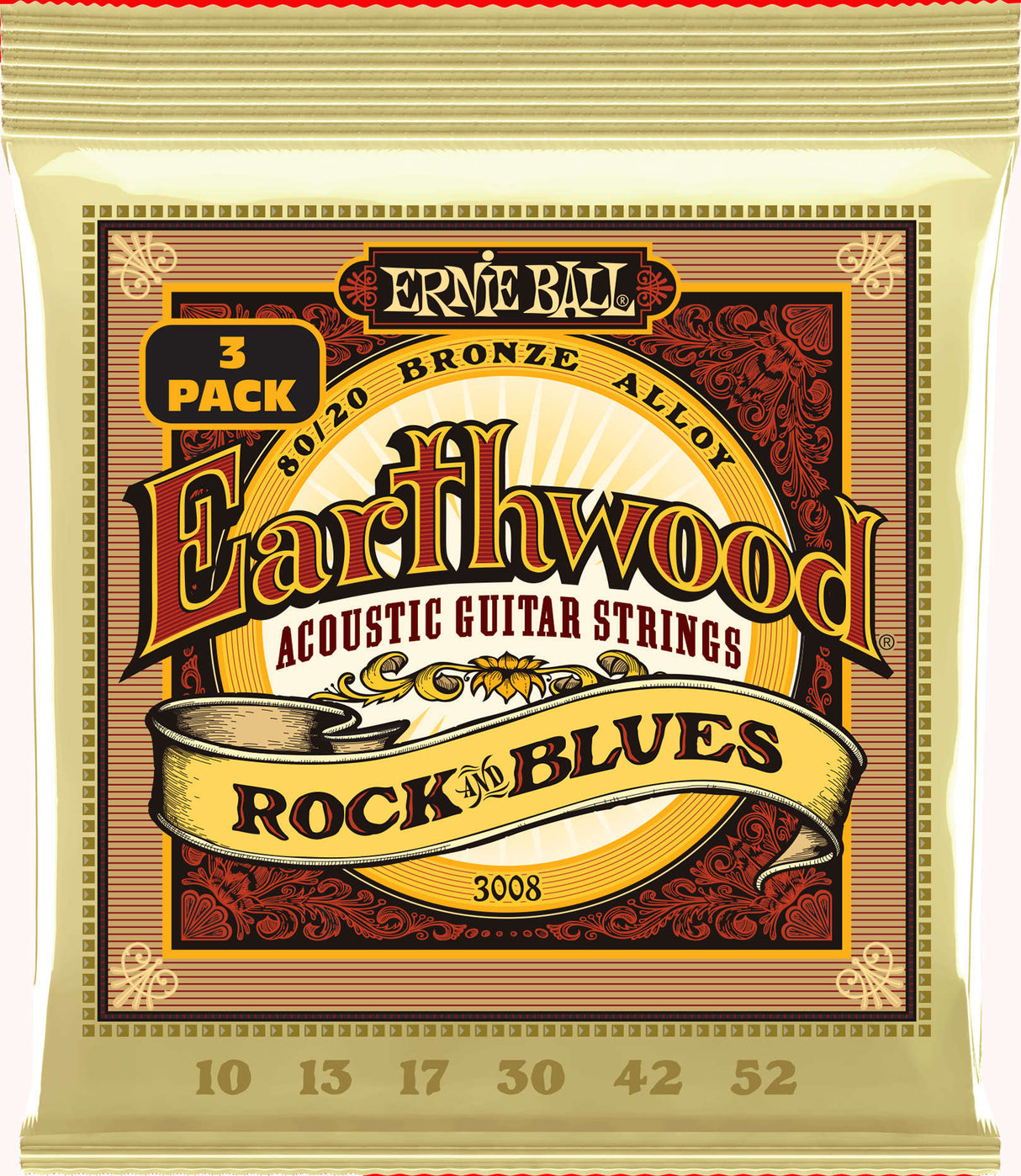 Ernie Ball 3008 Earthwood 80/20 Rock & Blues 3-Pack