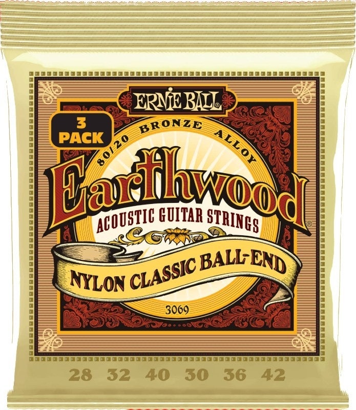 Ernie Ball 3069 Folk Nylon Clear & Gold Ball End Saiten 3-P