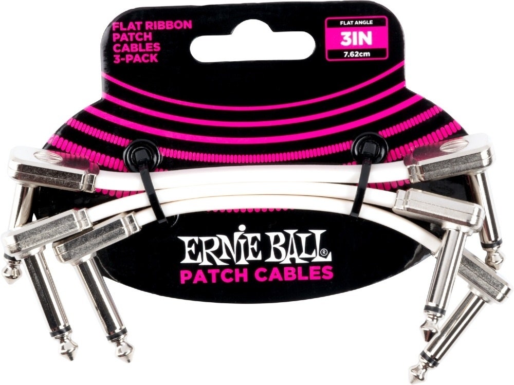 Ernie Ball EB-6384, Flaches Patchkabel 7,5 cm, White 3er-Pack