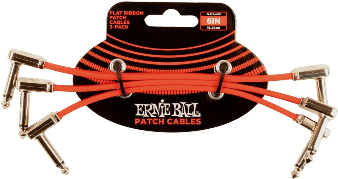 Ernie Ball-6402 Flat Patch Cable 15cm, Red. 3er-Pack