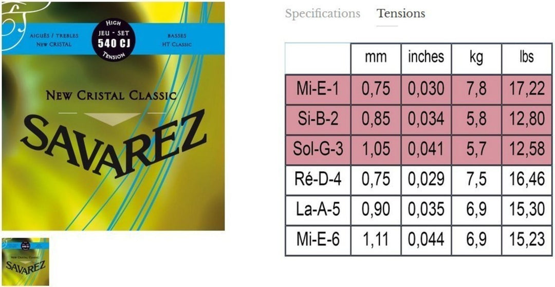 Savarez Saiten für klassische Gitarren New Cristal Classic - Satz hoch (540CJ)