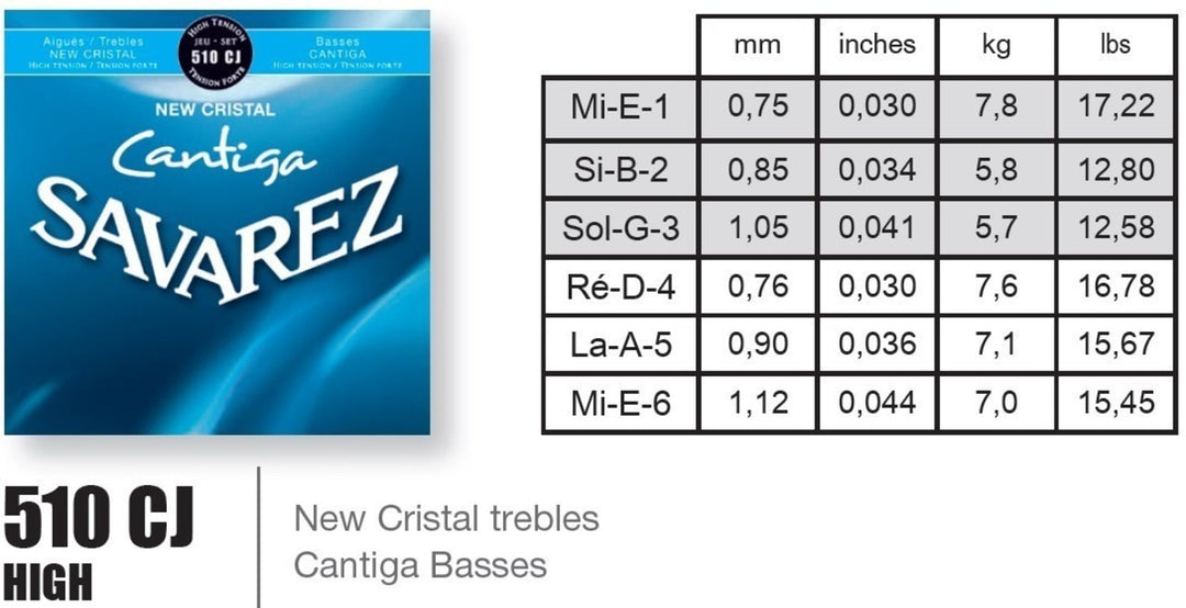 Savarez Saiten für klassische Gitarren New Cristal Cantiga Premium - Set hoch (510CJP)