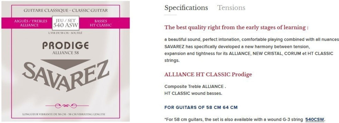 Savarez Saiten für klassische Gitarren Prodige 38 Kindergitarre - 3/4-7/8 Carbon Gw (540ASW)