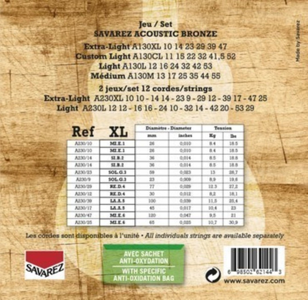 Savarez Strings for Acoustic Guitar Acoustic – 12-str. Ex-Light .010 (A230XL)