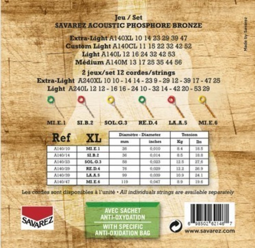 Savarez A140XL Acoustic Phosphor Bronze, extra light .010 bis .047