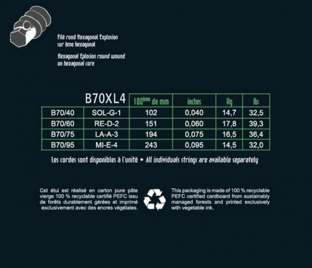 Savarez E-Bass Saiten Hexagonal Explosion - 4-str. Ex-Light (B70XL4)