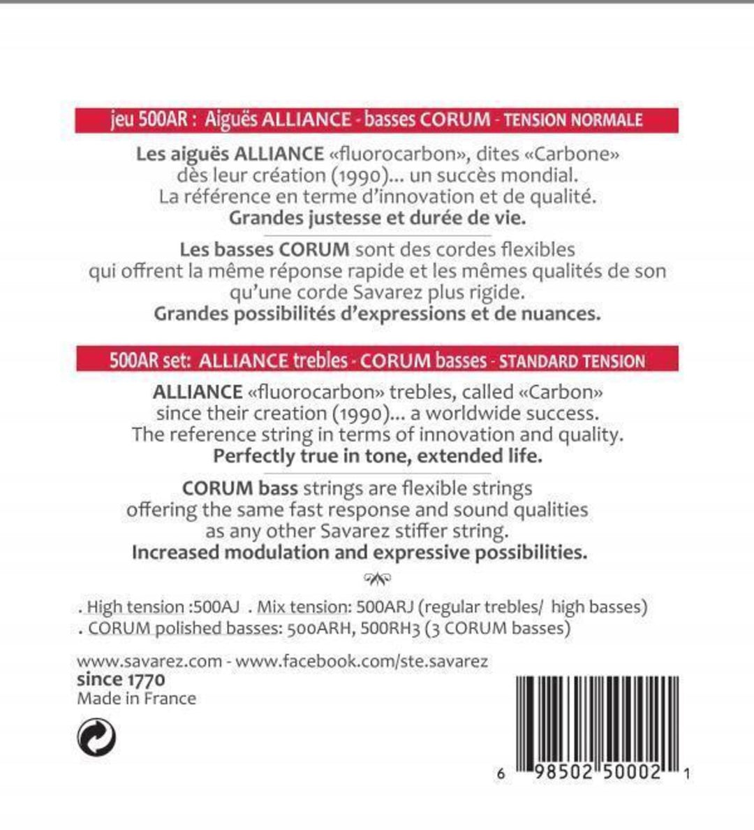 Savarez Saiten für klassische Gitarren Alliance Corum - Set Standard (500AR)