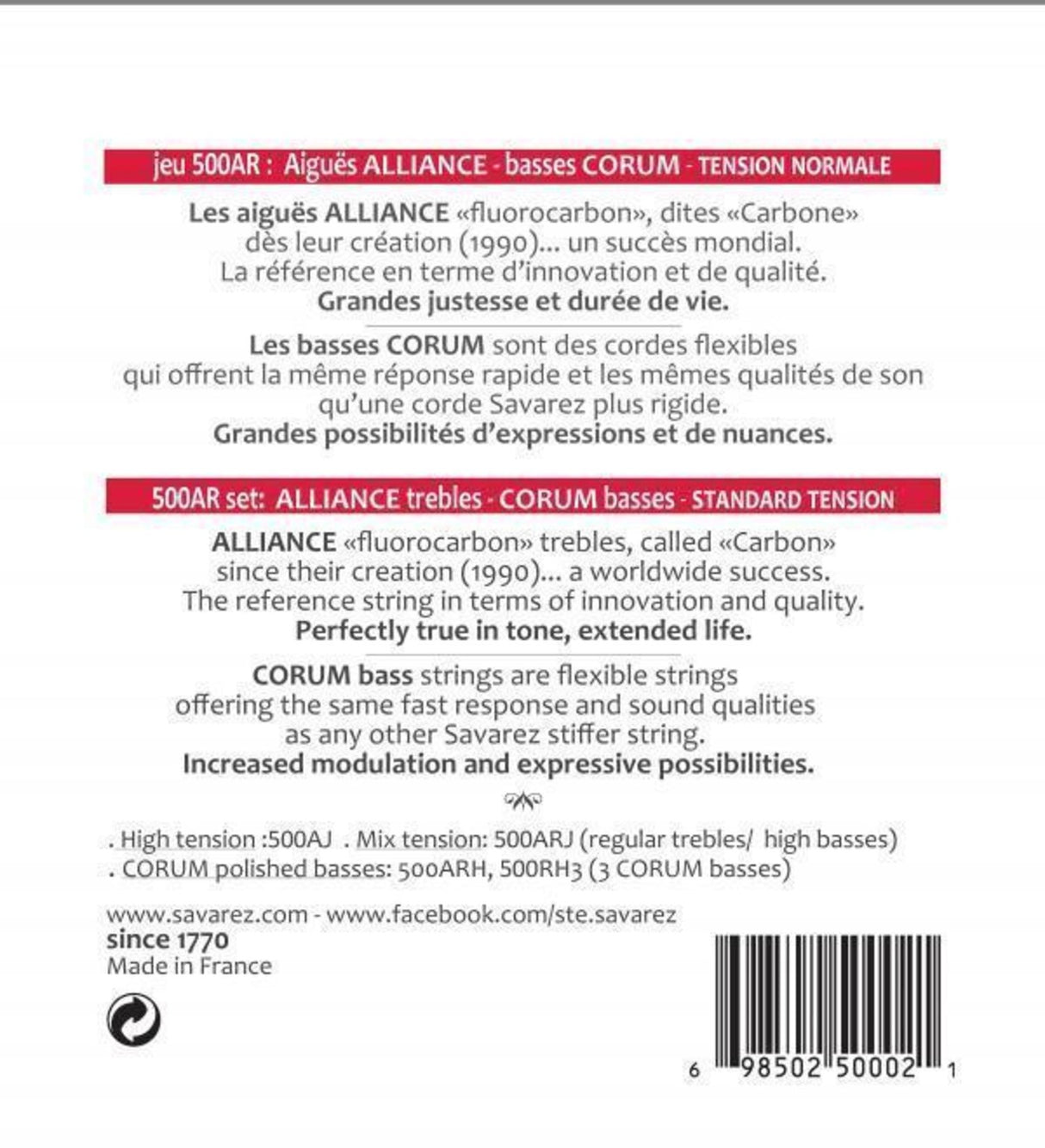 Savarez Saiten für klassische Gitarren Alliance Corum - Set Standard (500AR)