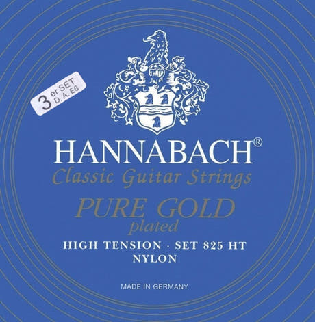 Hannabach Saiten für klassische Gitarren Serie 825 High Spannung spezialvergoldet - 3er Bass high (8258HT)