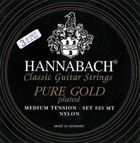 Hannabach Saiten für klassische Gitarren Serie 825 Medium Spannung spezialvergoldet - 3er Bass medium (8258MT)