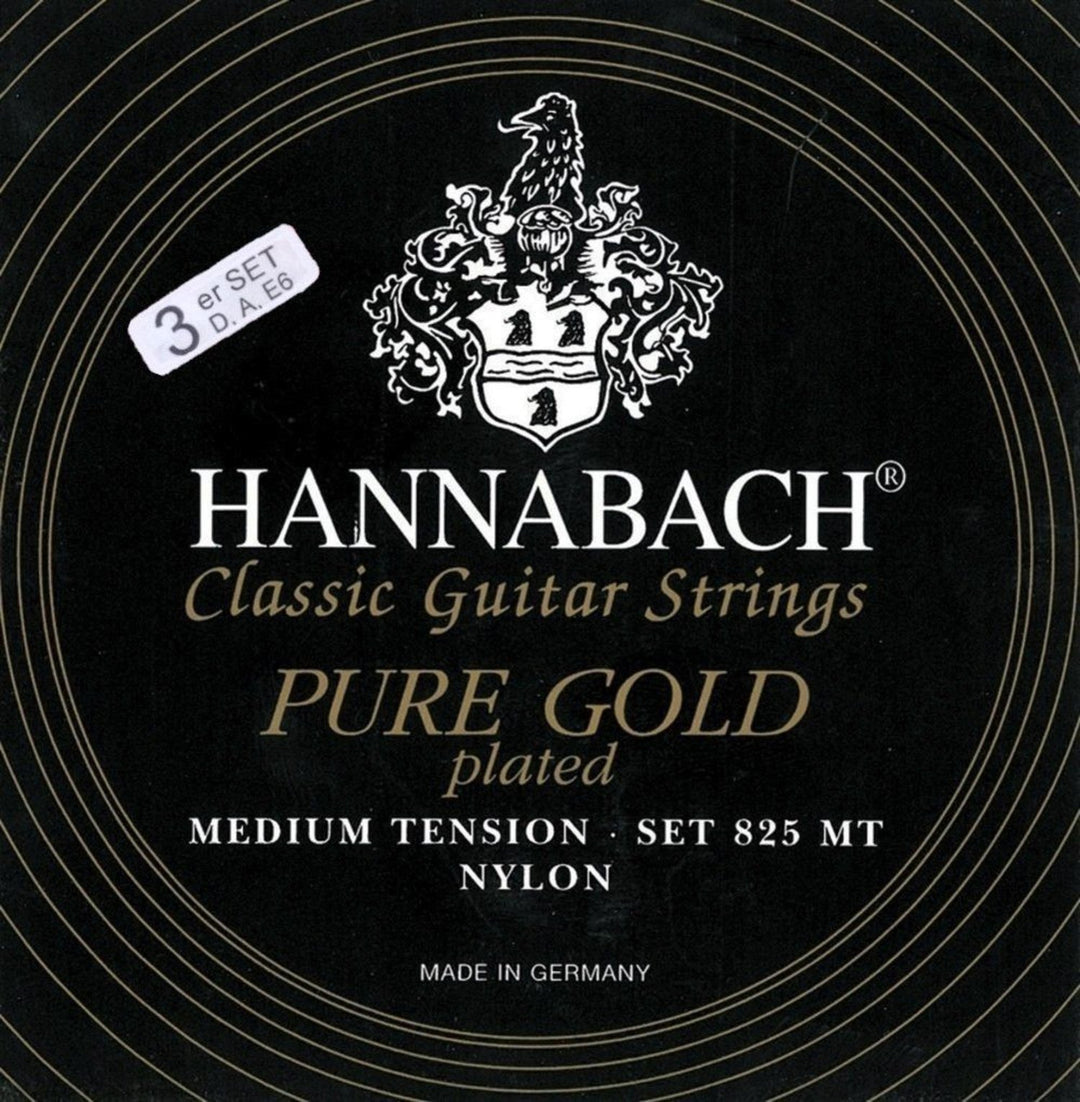 Hannabach Saiten für klassische Gitarren Serie 825 Medium Spannung spezialvergoldet - 3er Bass medium (8258MT)