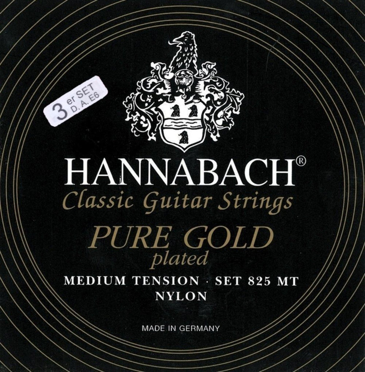 Hannabach Saiten für klassische Gitarren Serie 825 Medium Spannung spezialvergoldet - 3er Bass medium (8258MT)