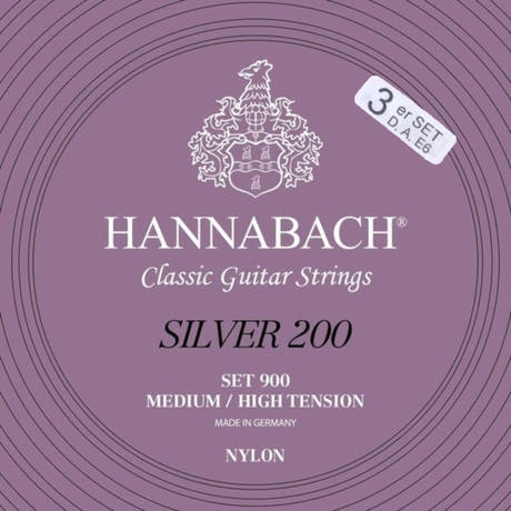 Hannabach Saiten für klassische Gitarren Series 900 Medium/High Tension Silver 200 - 3er Bass med-hi (9007MHT)