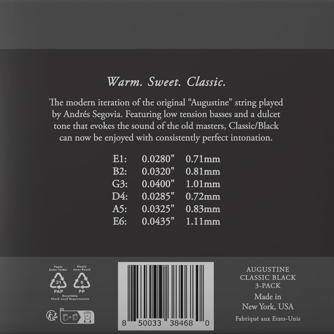 Augustine Saiten für klassische Gitarre Classic Label - 3 x Set Classic Black (normal/low)