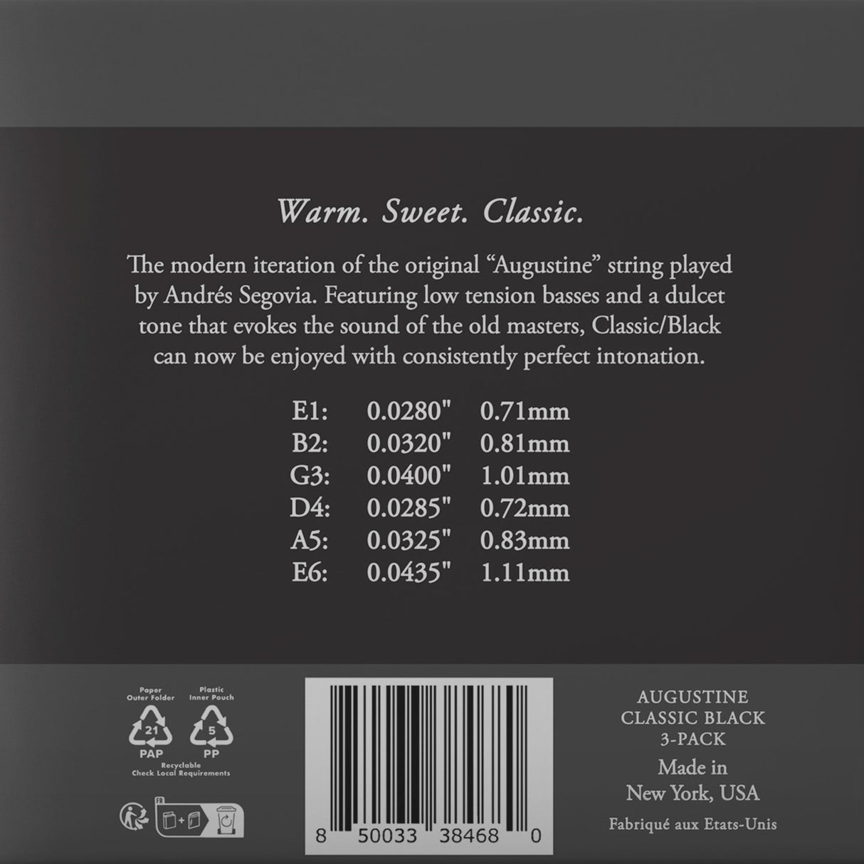 Augustine Saiten für klassische Gitarre Classic Label - 3 x Set Classic Black (normal/low)