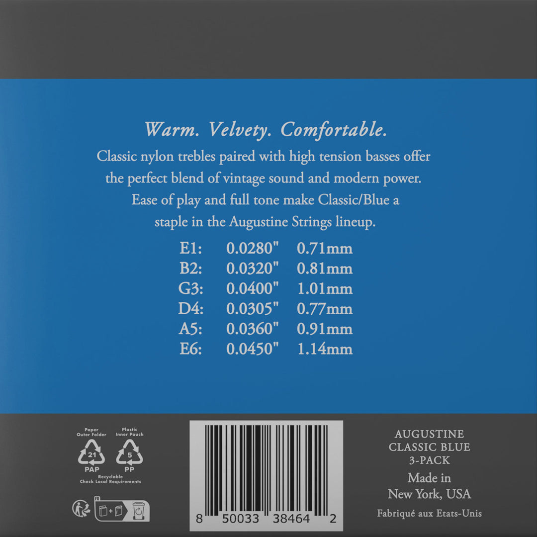 Augustine Saiten für klassische Gitarren Classic Label - 3 x Set Classic Blue (normal/high)