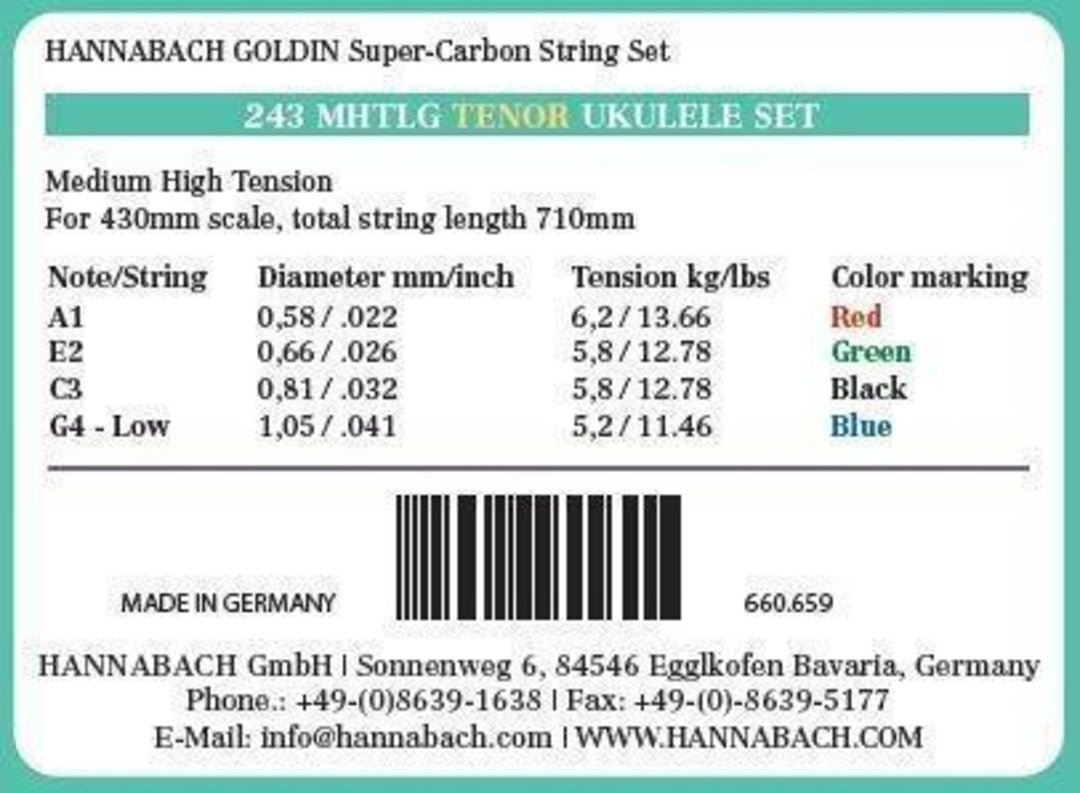 Hannabach Saiten für Ukulele Tenor Ukulele Goldin 243MHTLG low G - Set Low G (243MHTLG)