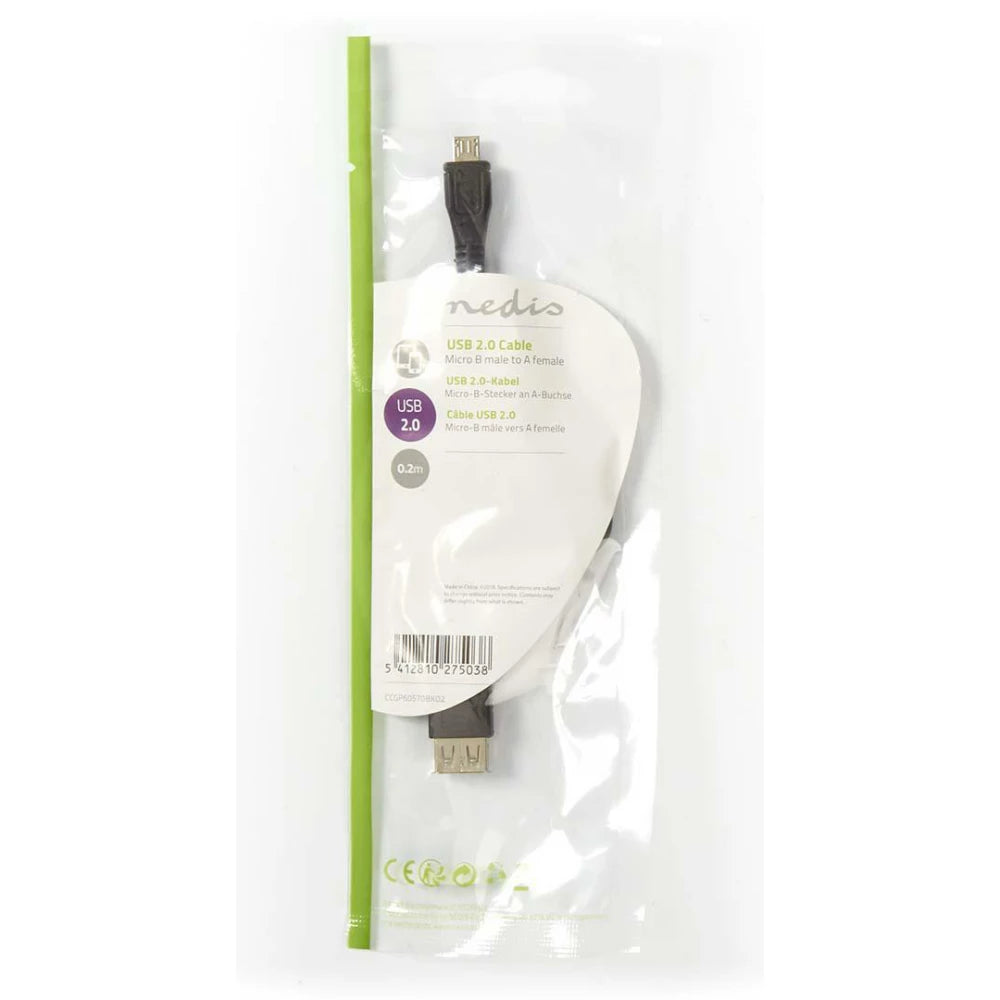NEDIS USB Micro B han til USB A hun – Sort, 20 cm