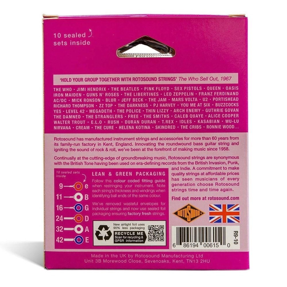 Rotosound Roto Pinks R9-10 E-Gitarrensaiten 9-42, 10 Sätze