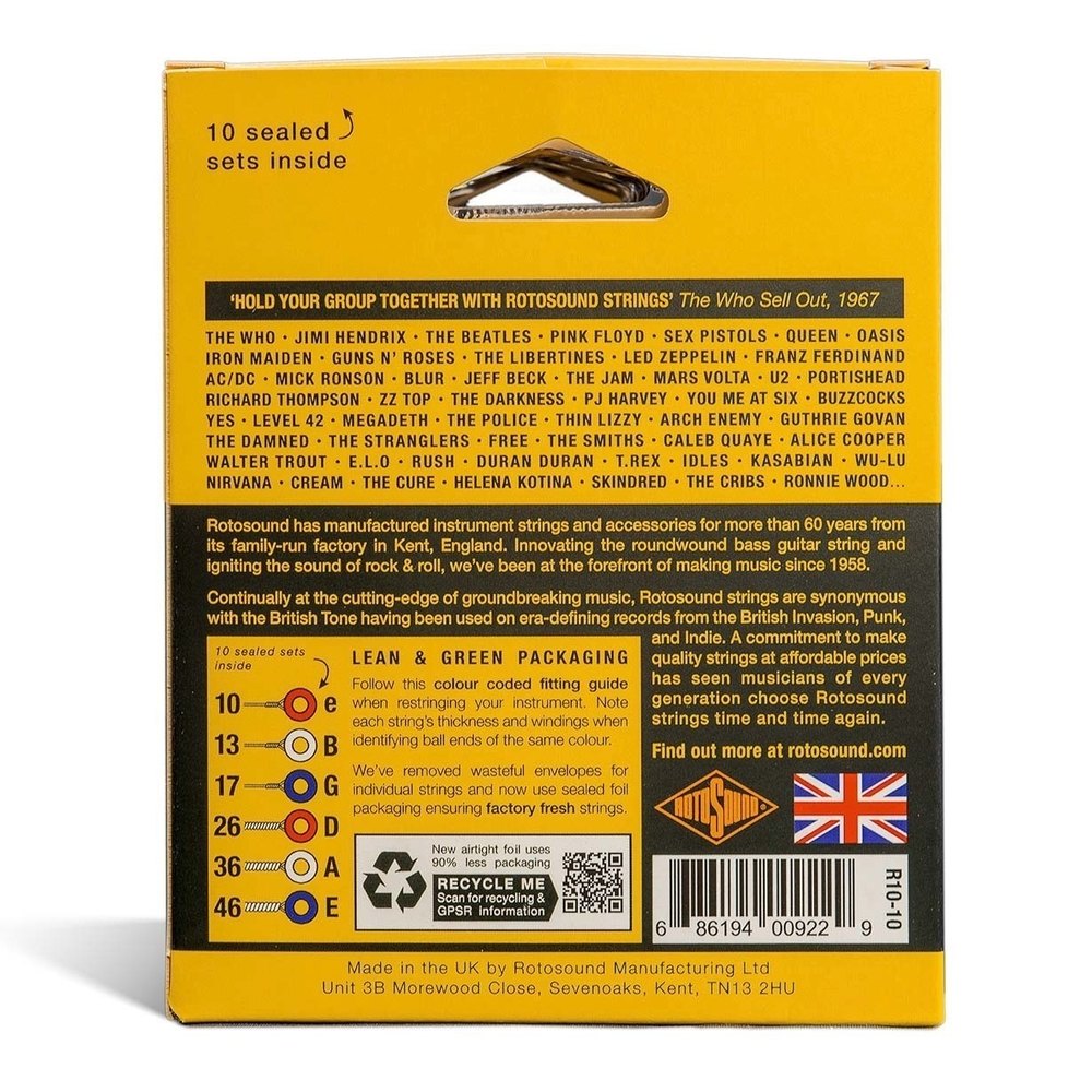 Rotosound Roto Yellows R10-10 E-Gitarrensaiten 10-46, 10 Sätze