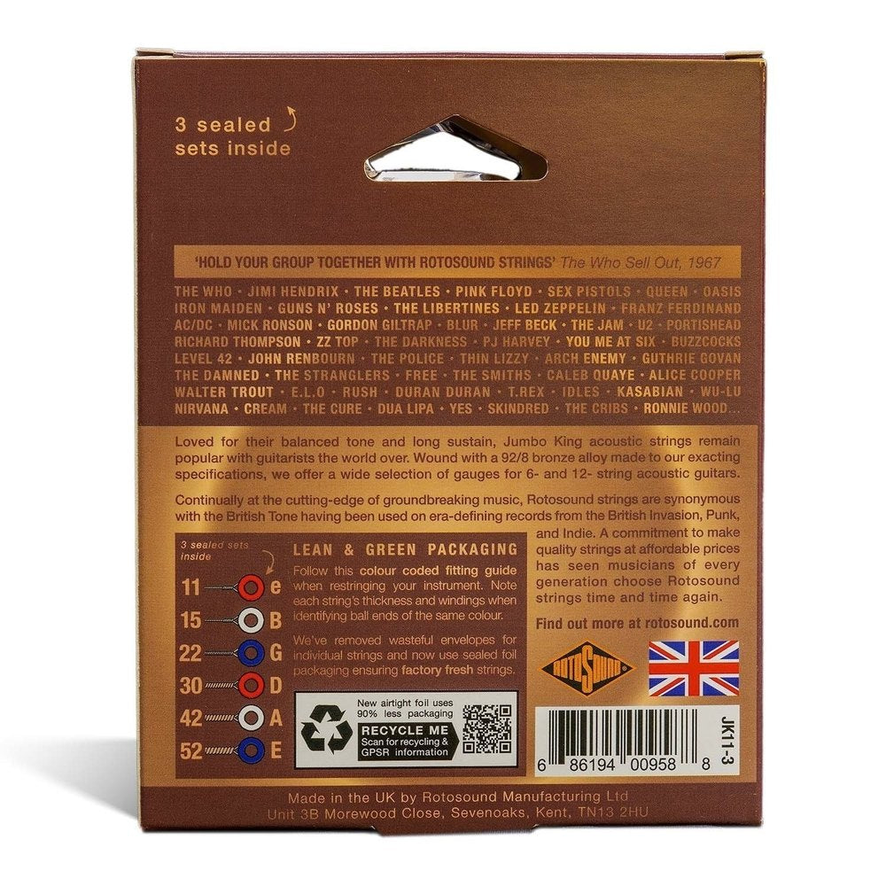 Rotosound Jumbo King JK11-3 westernguitarstrenge 11-52, 3 sæt
