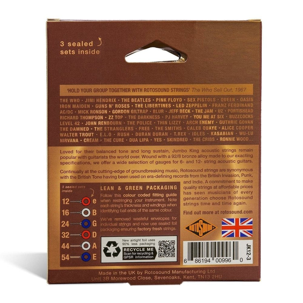 Rotosound Jumbo King JK12-3 Westerngitarrensaiten 12-54, 3 set