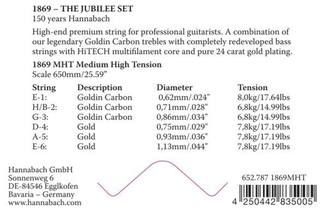 Hannabach Saiten für klassische Gitarren Serie 1869 Carbon/Gold MHT - 3pc Bass Set (18697MHT)