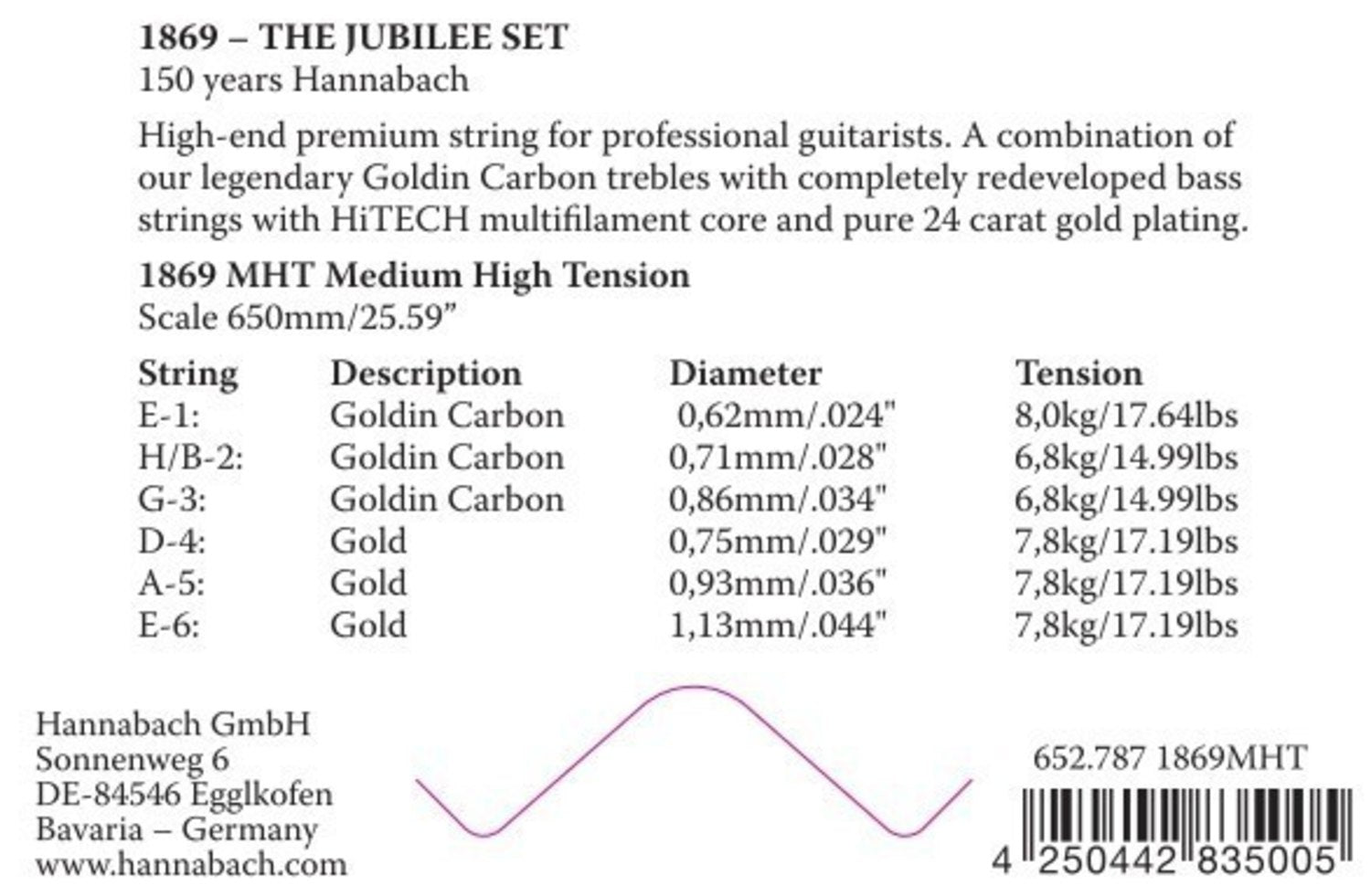 Hannabach Saiten für klassische Gitarren Serie 1869 Carbon/Gold MHT - 3pc Bass Set (18697MHT)