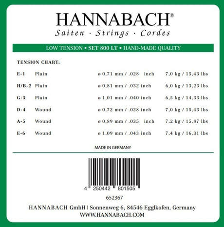 Hannabach Saiten für klassische Gitarren Serie 800 Low tension versilbert - Set low (800LT)