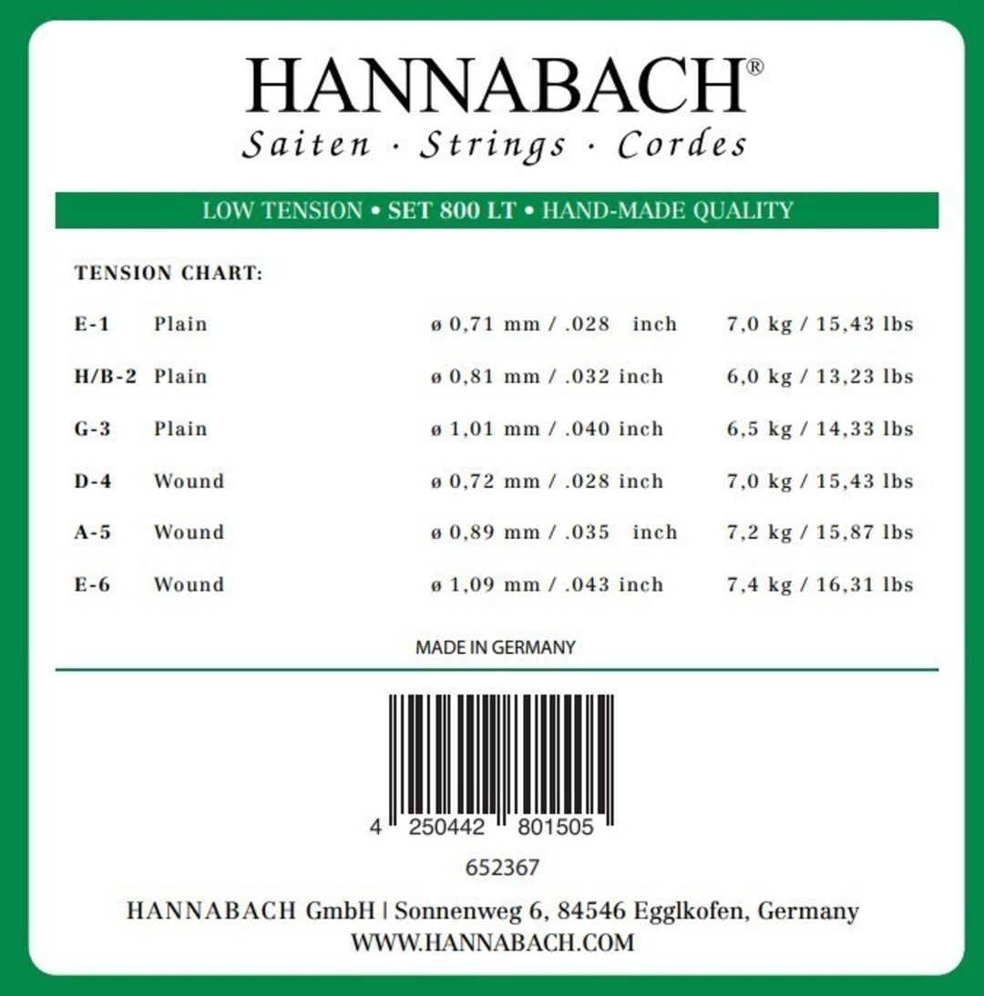 Hannabach Saiten für klassische Gitarren Serie 800 Low tension versilbert - Set low (800LT)