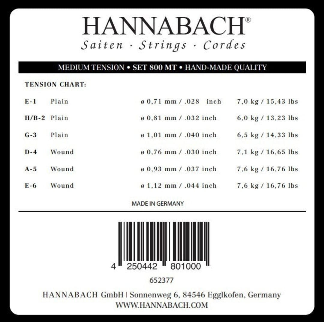 Hannabach Saiten für klassische Gitarren Serie 800 Medium tension versilbert - Set medium (800MT)