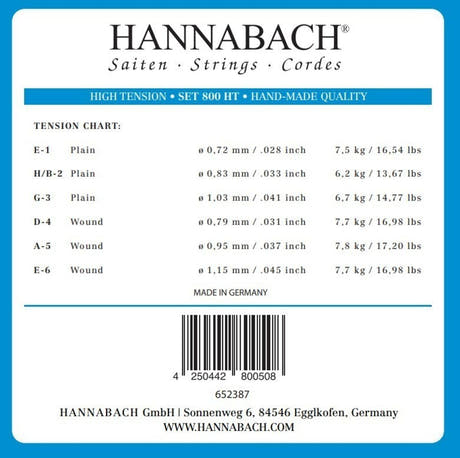 Hannabach Saiten für klassische Gitarren Serie 800 High tension versilbert - Set high (800HT)