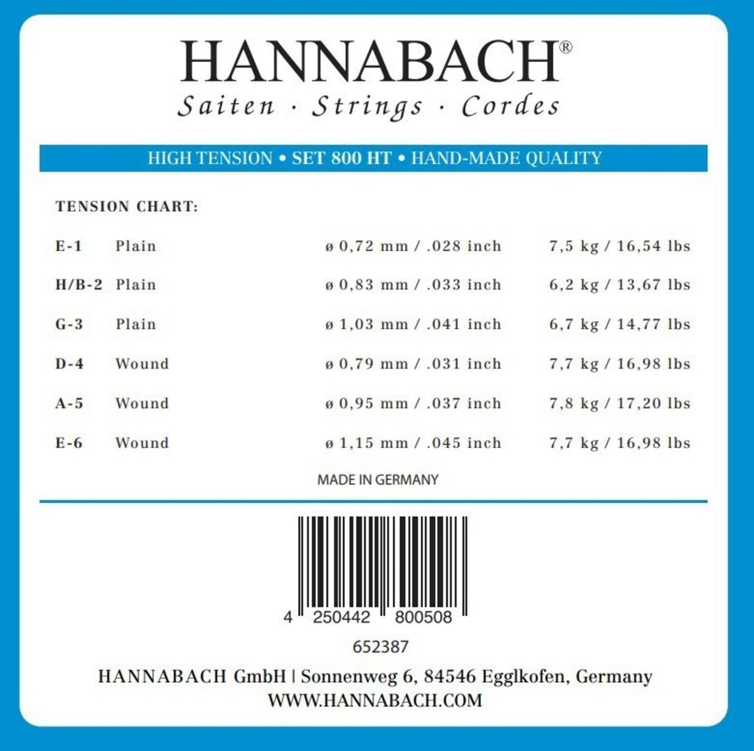 Hannabach Saiten für klassische Gitarren Serie 800 High tension versilbert - Set high (800HT)