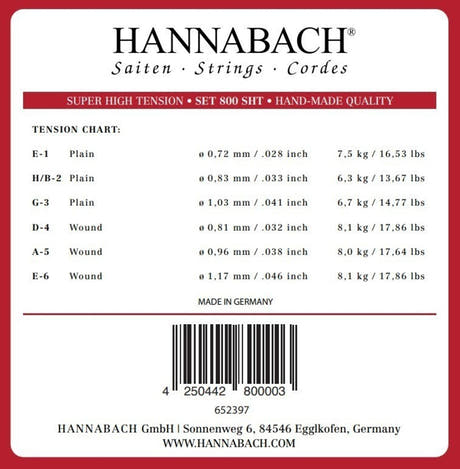 Hannabach Saiten für klassische Gitarren Serie 800 Super High Tension versilbert - Set super high (800SHT)