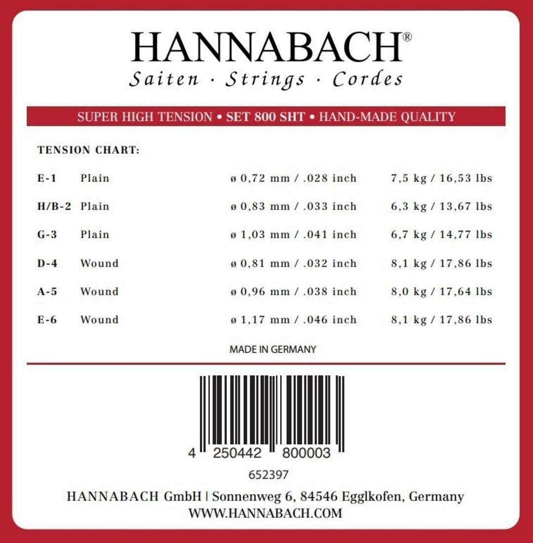 Hannabach Saiten für klassische Gitarren Serie 800 Super High Tension versilbert - Set super high (800SHT)