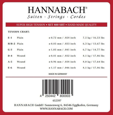Hannabach 800 Diskantsaitenset E1, H/B2 und G3, super high tension
