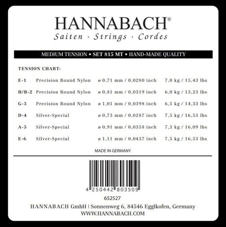 Hannabach 815 E6 Basssaite für klassische Gitarre, medium Spannung