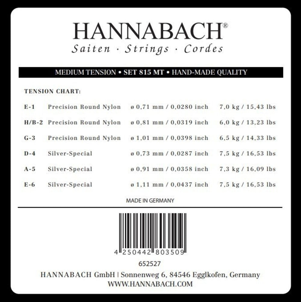 Hannabach 815 E6 Basssaite für klassische Gitarre, medium Spannung
