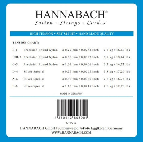 Hannabach 815 Diskantsaitensatz E1, H/B2 und G3, hohe Spannung