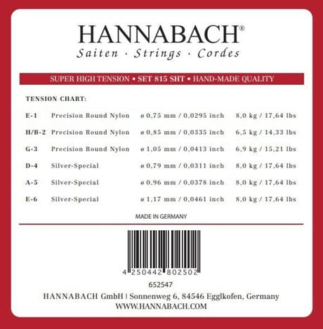 Hannabach 815 Diskant-Saitensatz E1, H/B2 und G3, super hohe Spannung