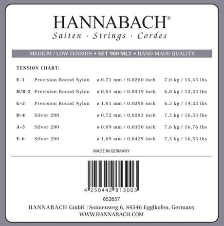 Hannabach 900 E6 Basssaite für klassische gitarren, medium/low tension