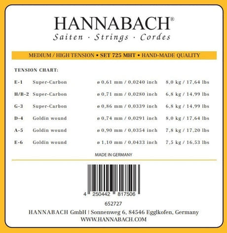Hannabach 725 E6 Basssaite für klassische gitarren, medium/high tension