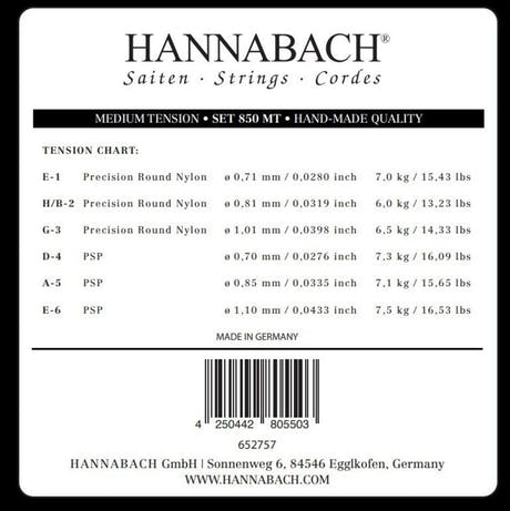 Hannabach 850 E6 Basssaite für klassische gitarren, medium tension