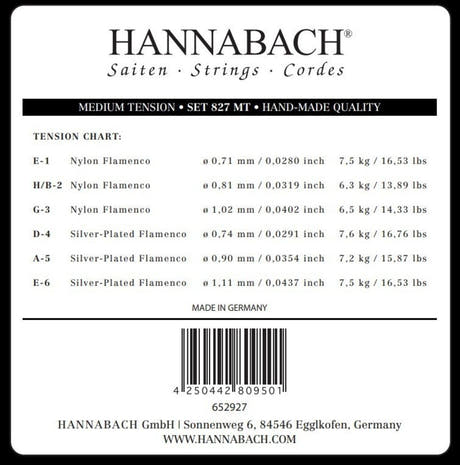 Hannabach 827 Diskantsaiten-Set E1, H/B2 und G3, medium tension