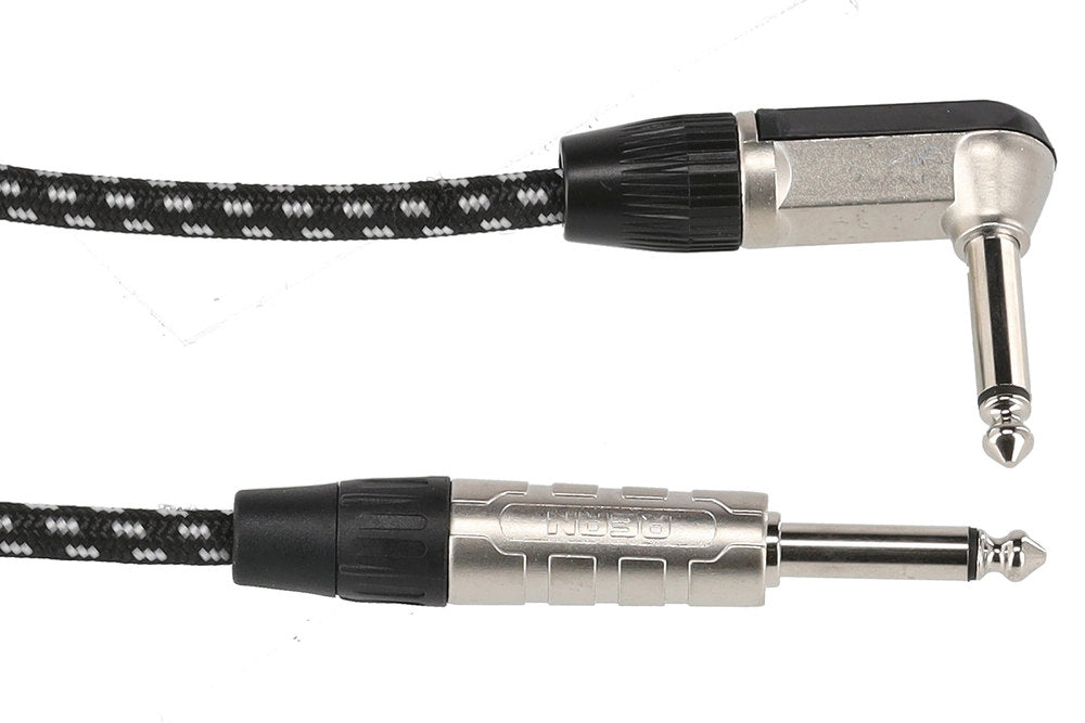 GEWA Pro Line Instrumentenkabel 3 m, schwarz-weißes Tweed, gewinkelter Klinkenstecker