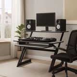 Studiotisch mit Regalen und Auszug für keyboard (120 cm)