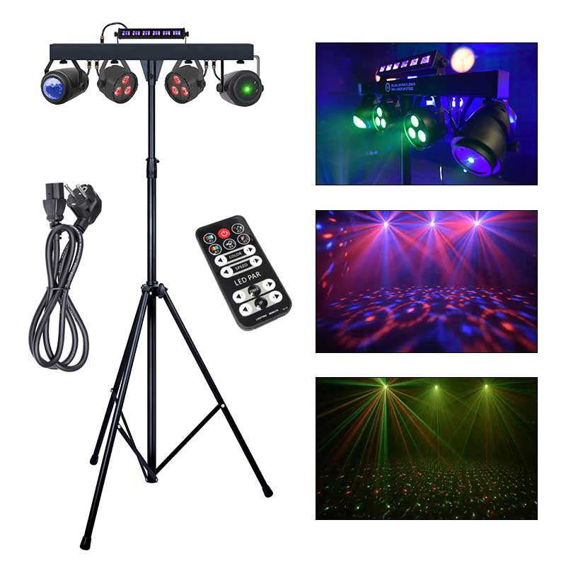 LIGHT4ME T-BAR LED PAR Blütenkugel Laser UV Strobe Diskobeleuchtung Multieffekt