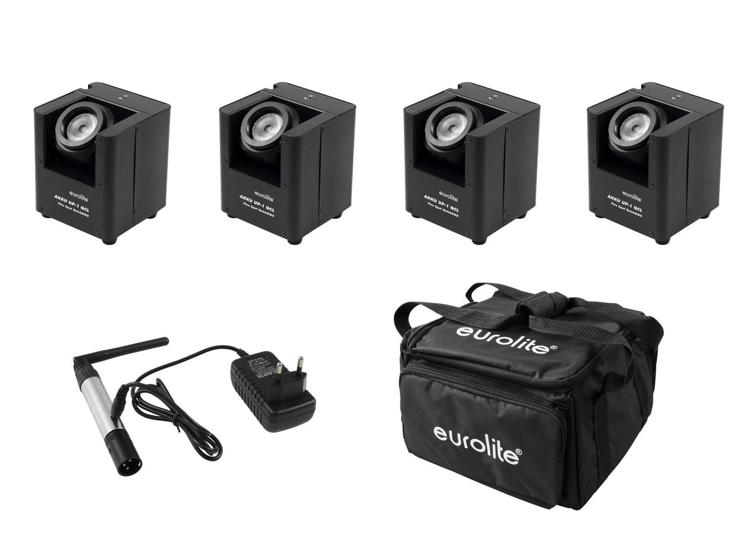 EUROLITE Set 4x AKKU UP-1 + Soft Bag SB-4 + QuickDMX Wireless Transmitter